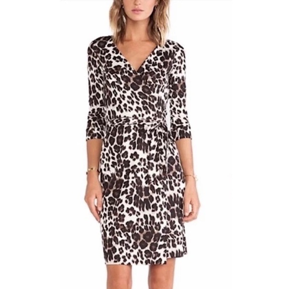 DVF Diane Von Furstenberg Julian Silk Jersey Wrap Dress Frosted Feline Animal 2 - Picture 1 of 16